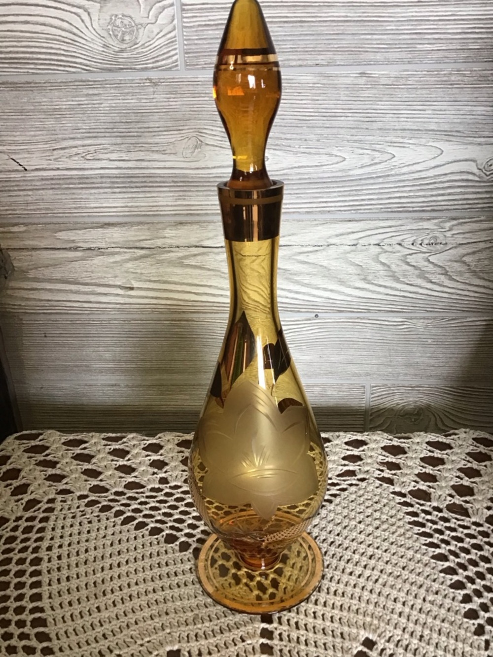 Amber Etched Glass Decanter Bottle - Amber Home Accent